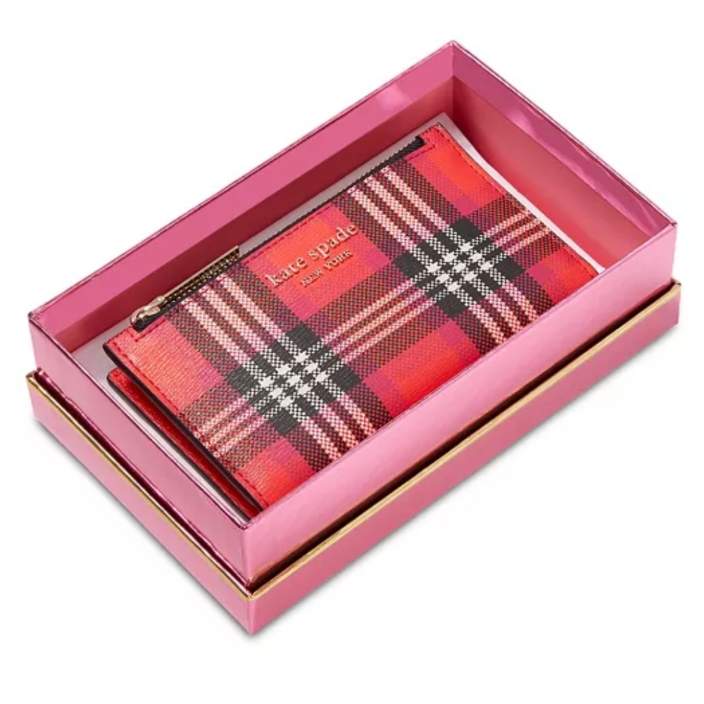 ‼️LAST DAY!♠️ KATE SPADE Boxed Spencer Foliage Plaid Small Slim Bifold Wallet ♠️ - Picture 1 of 8